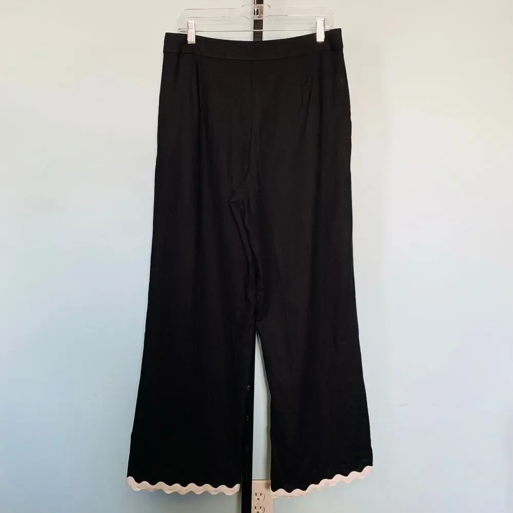 NWT Ann Taylor Linen Wide Leg Pants With Ricrac Scalloped Hem In Black Size 8 - Picture 5 of 10